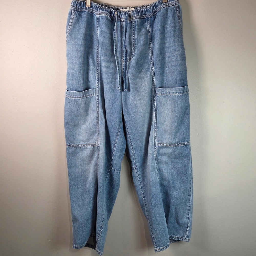 Lucky Brand Denim Joggers Women Small Blue Cargo Utility Drawstring Pants